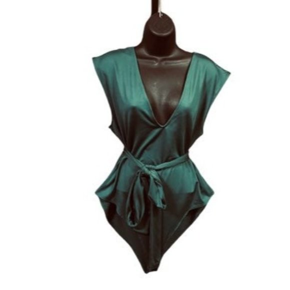 Bodysuit jumpsuit belted green thong plus size - Picture 9 of 9